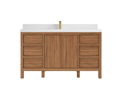 Elizabeth Teak 60 in. W x 22 in. D Single Sink Bathroom Vanity in Dark Natural with 2 in White Quartz Countertop