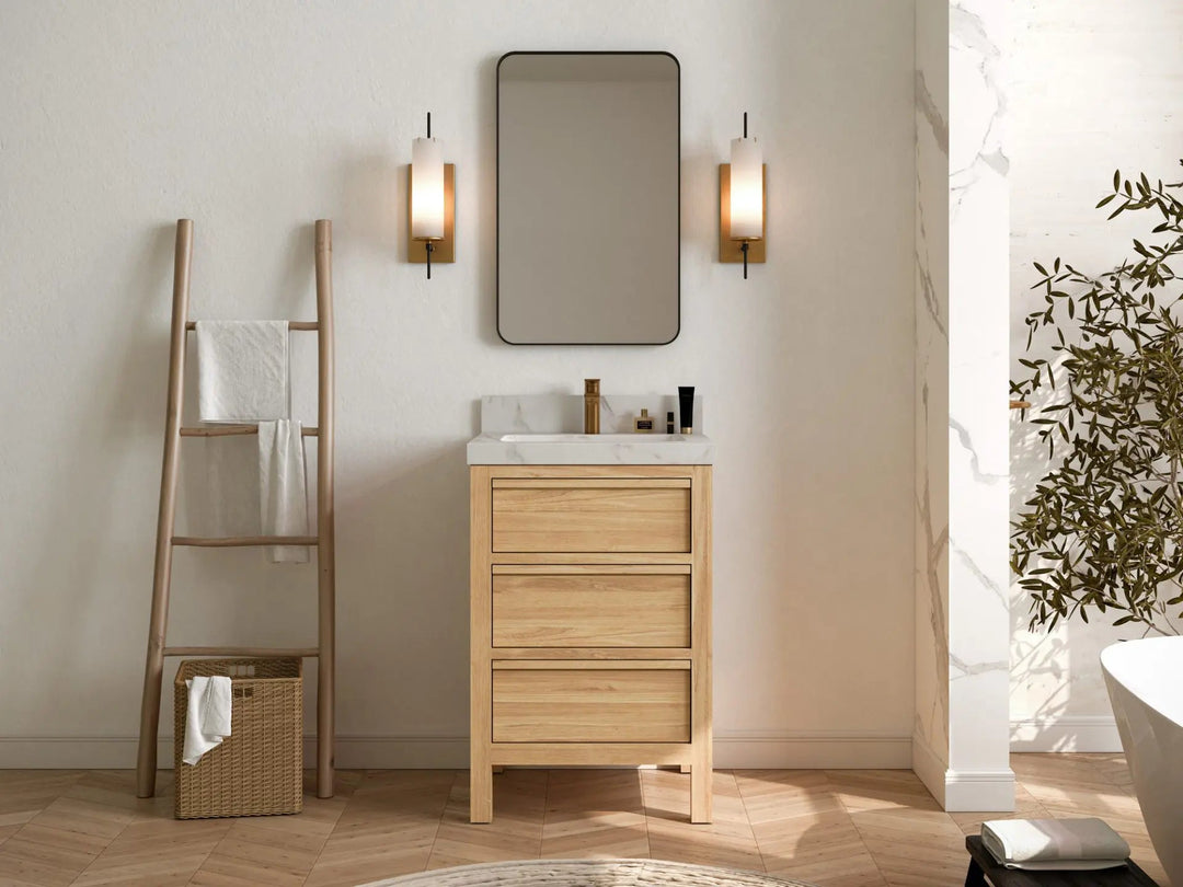 Elizabeth Teak 24 in. W x 22 in. D Single Sink Bathroom Vanity in Light Natural with Countertop - Full View