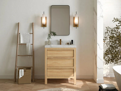 Elizabeth Teak 30 in. W x 22 in. D Single Sink Bathroom Vanity in Light Natural with Countertop - Full View