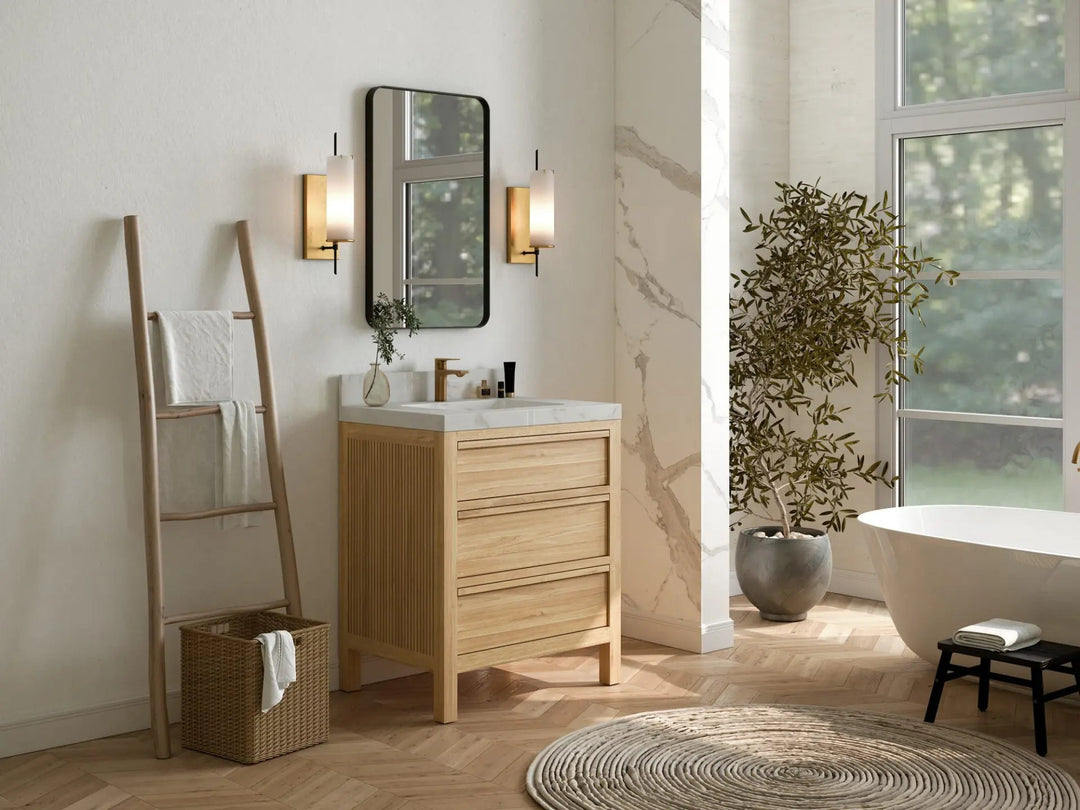 Elizabeth Teak 30 in. W x 22 in. D Single Sink Bathroom Vanity in Light Natural with Countertop - Side View