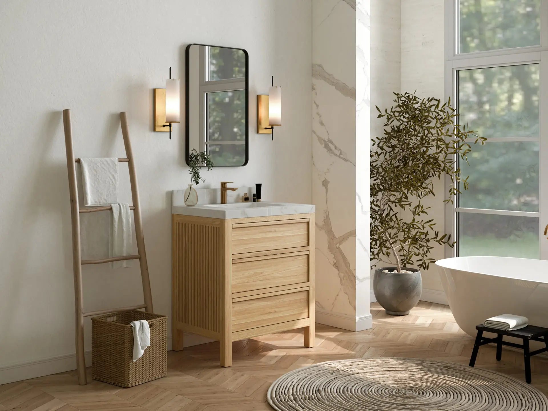 Elizabeth Teak 30 in. W x 22 in. D Single Sink Bathroom Vanity in Light Natural with Countertop - Side View