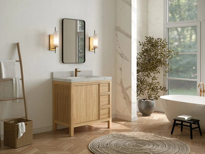 Elizabeth Teak 36 Left Offset in. W x 22 in. D Center Sink Bathroom Vanity in Light Natural with Countertop - Side View