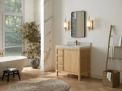 Elizabeth Teak 36 Right Offset in. W x 22 in. D Center Sink Bathroom Vanity in Light Natural with Countertop - Side View