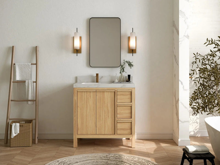 Elizabeth Teak Wood 36 in. W x 22 in. D Left Offset Sink Bathroom Vanity - photo 4