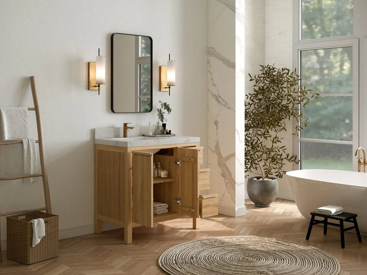 Elizabeth Teak Wood 36 in. W x 22 in. D Left Offset Sink Bathroom Vanity - photo 3
