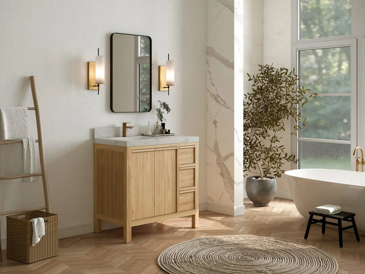 Elizabeth Teak Wood 36 in. W x 22 in. D Left Offset Sink Bathroom Vanity - photo 2