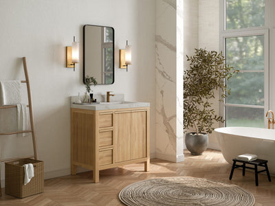 Elizabeth Teak 36 Right Offset in. W x 22 in. D Single Sink Bathroom Vanity in Light Natural with Countertop - Side View