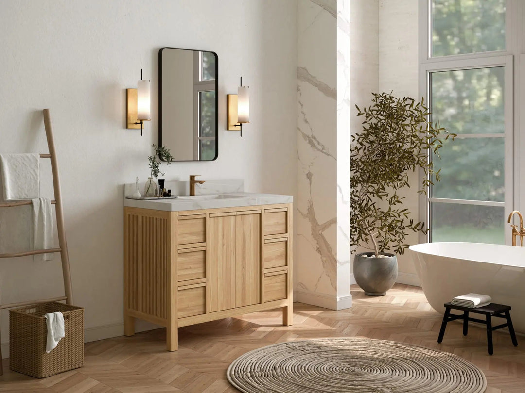 Elizabeth Teak 42 in. W x 22 in. D Single Sink Bathroom Vanity in Light Natural with Countertop - Side View