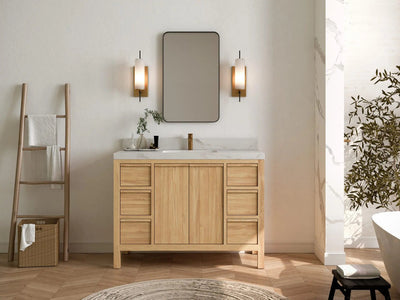 Elizabeth Teak 48 in. W x 22 in. D Single Sink Bathroom Vanity in Light Natural with Countertop - Full View