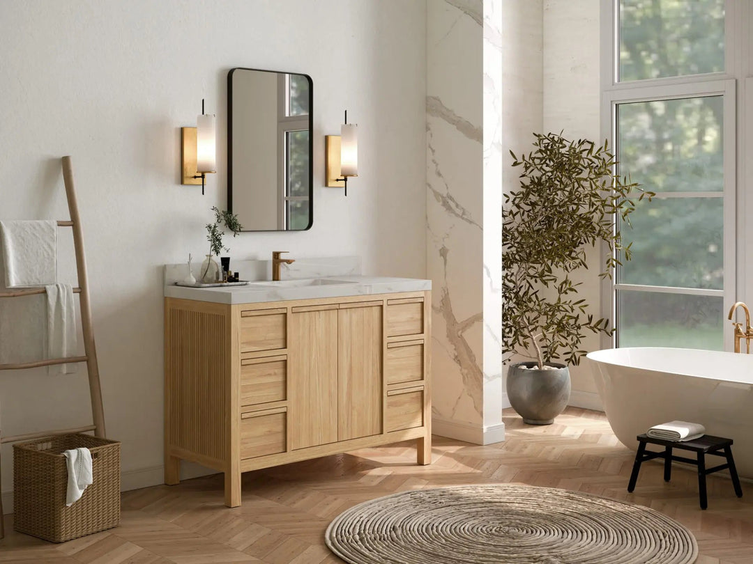 Elizabeth Teak 48 in. W x 22 in. D Single Sink Bathroom Vanity in Light Natural with Countertop - Side View