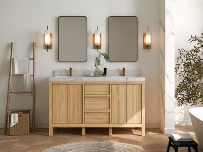 Elizabeth Teak 60 in. W x 22 in. D Double Sink Bathroom Vanity in Light Natural with Countertop - Full View