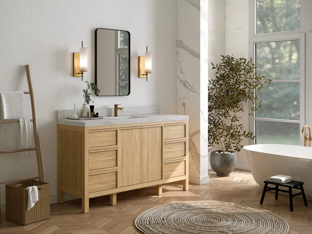 Elizabeth Teak 60 in. W x 22 in. D Single Sink Bathroom Vanity in Light Natural with Countertop - Side View