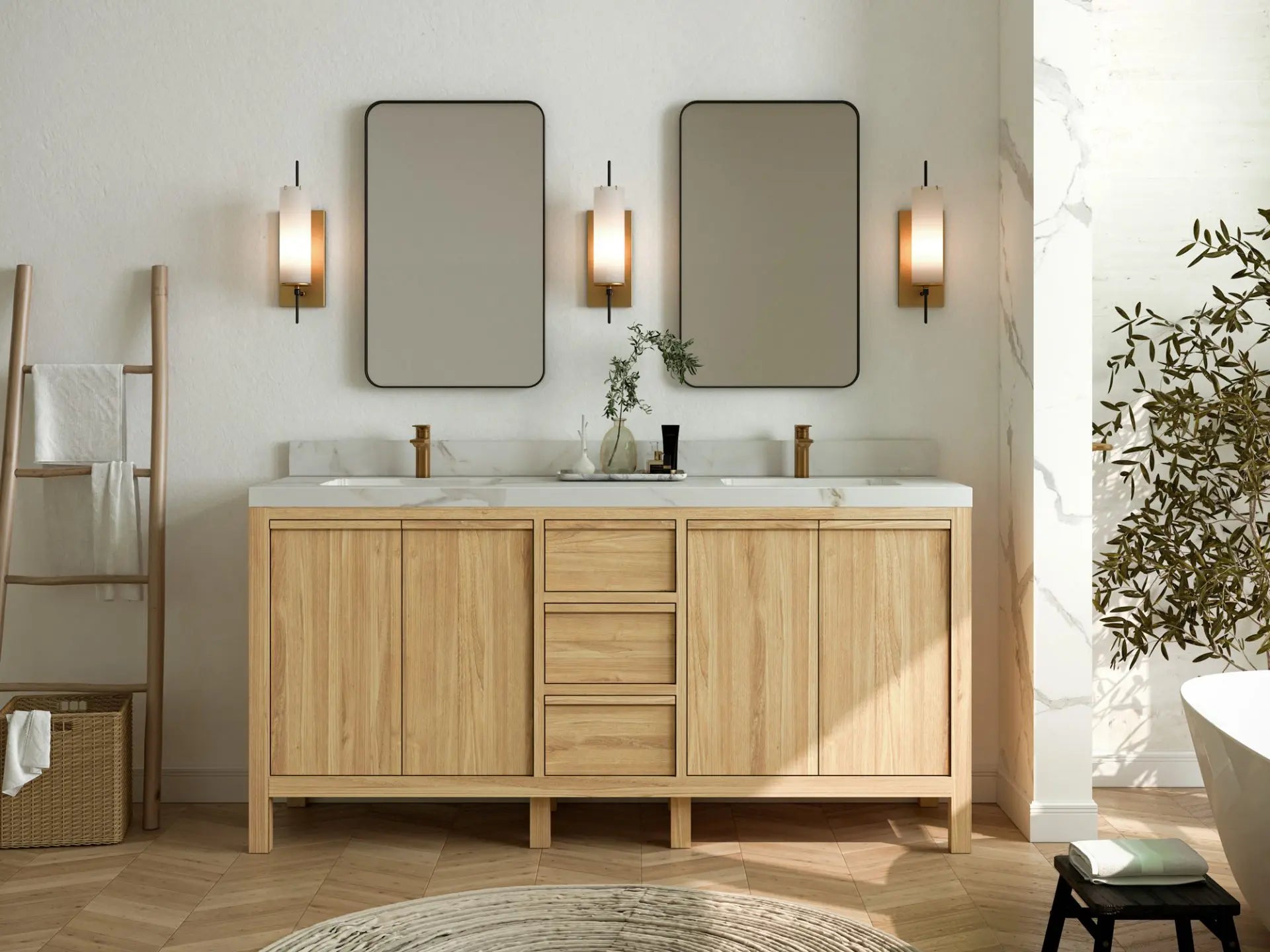 Elizabeth Teak 72 in. W x 22 in. D Double Sink Bathroom Vanity in Light Natural with Countertop - Full View