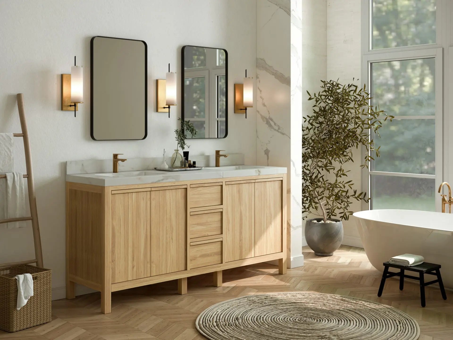 Elizabeth Teak 72 in. W x 22 in. D Double Sink Bathroom Vanity in Light Natural with Countertop - Side View