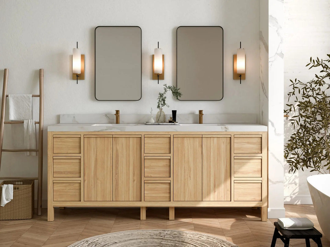 Elizabeth Teak 84 in. W x 22 in. D Double Sink Bathroom Vanity in Light Natural with Countertop - Full View