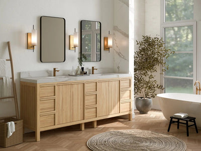 Elizabeth Teak 84 in. W x 22 in. D Double Sink Bathroom Vanity in Light Natural with Countertop - Side View