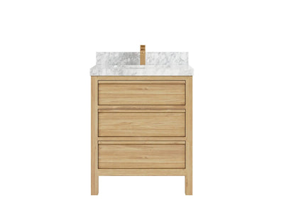 Elizabeth Teak 30 in. W x 22 in. D Single Sink Bathroom Vanity in Light Natural with 2 in Carrara Marble Countertop