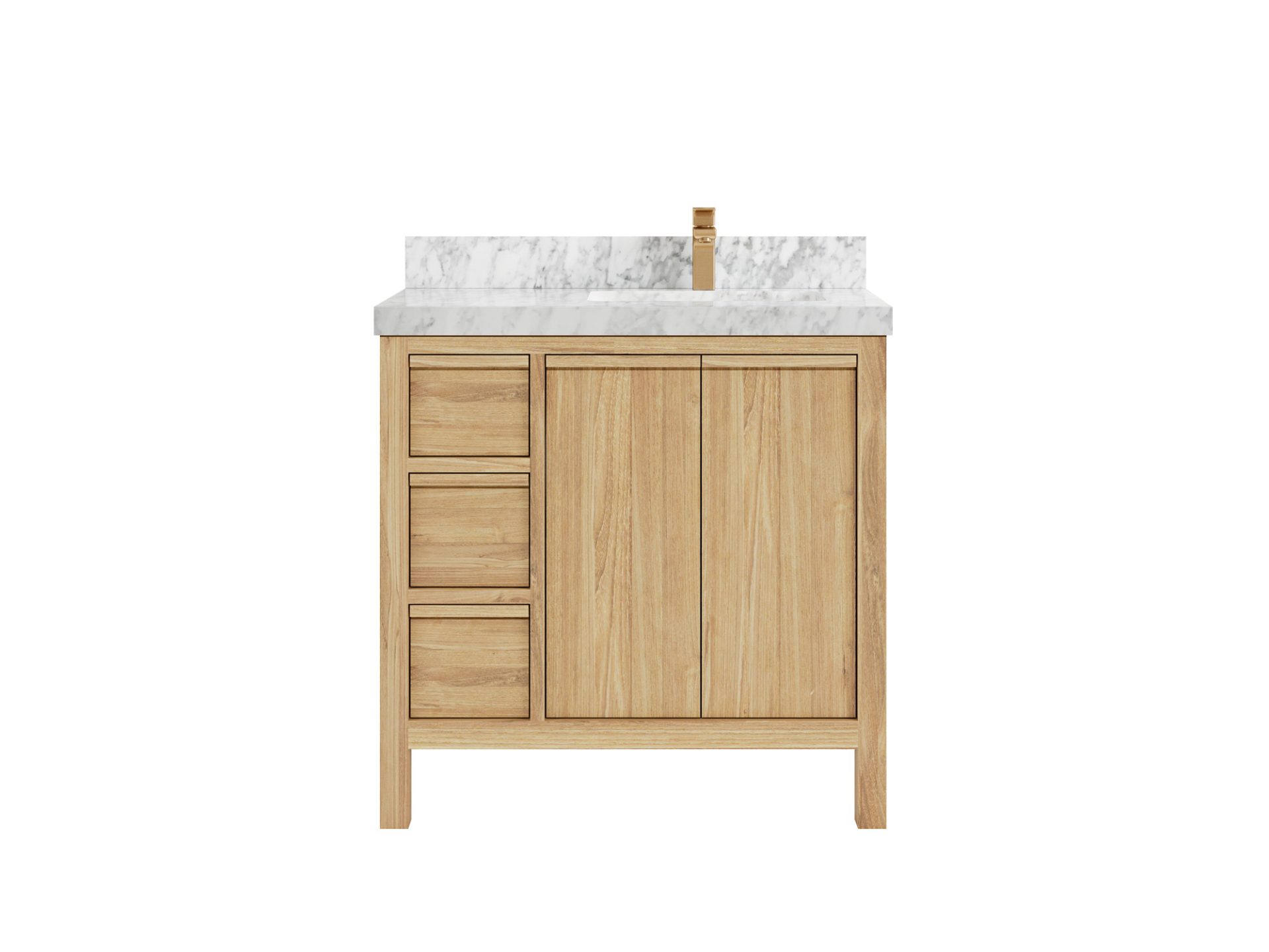 Elizabeth Teak 36 Right Offset in. W x 22 in. D Single Sink Bathroom Vanity in Light Natural with 2 in Carrara Marble Quartz Countertop