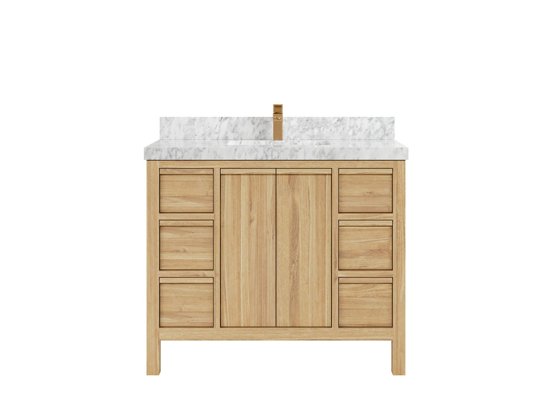 Elizabeth Teak 42 in. W x 22 in. D Single Sink Bathroom Vanity in Light Natural with 2 in Carrara Marble Countertop