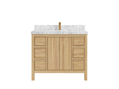 Elizabeth Teak 42 in. W x 22 in. D Single Sink Bathroom Vanity in Light Natural with 2 in Carrara Marble Countertop