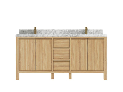 Elizabeth Teak 72 in. W x 22 in. D Double Sink Bathroom Vanity in Light Natural with 2 in Carrara Marble Countertop