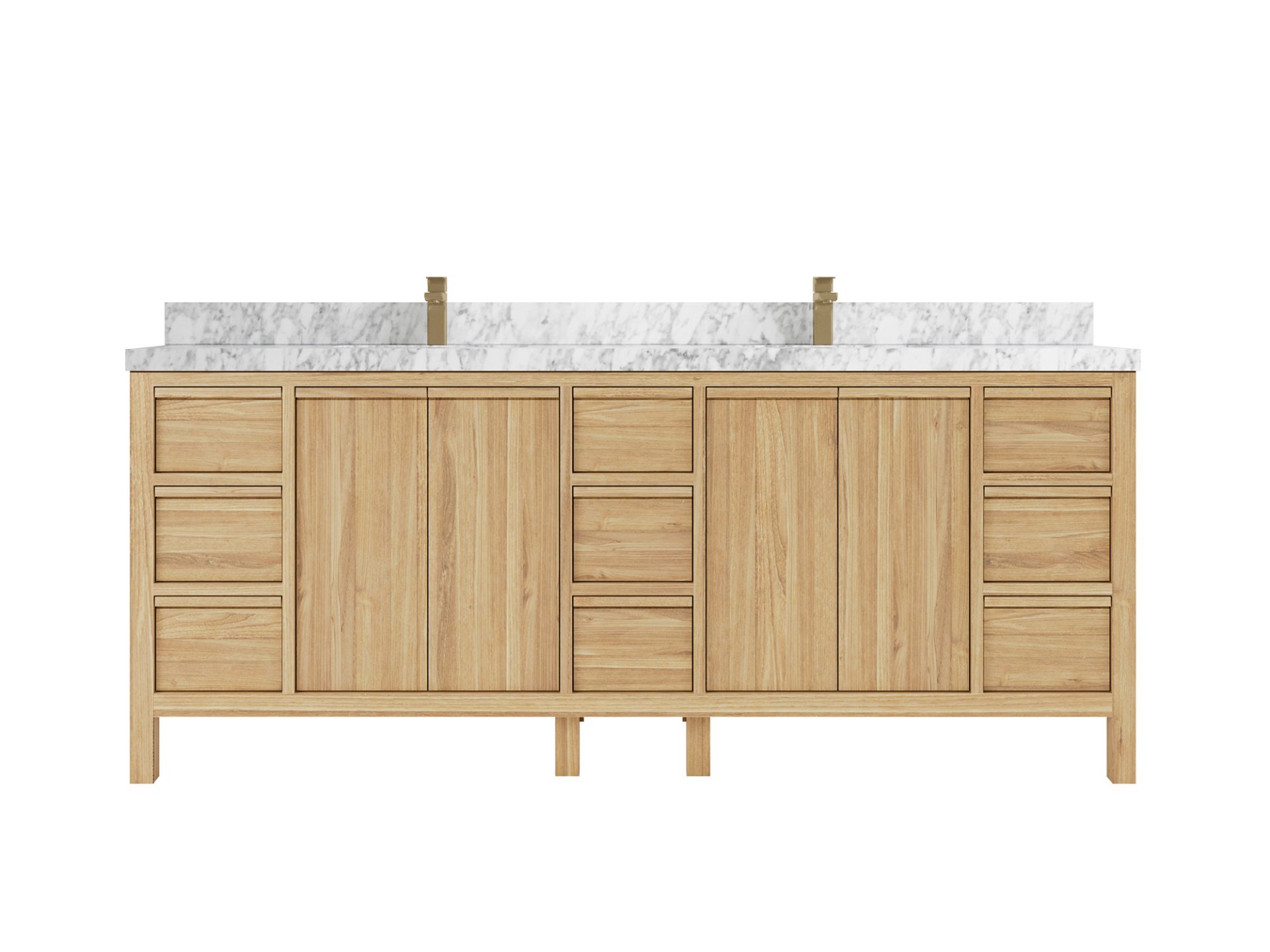 Elizabeth Teak 84 in. W x 22 in. D Double Sink Bathroom Vanity in Light Natural with 2 in Carrara Marble Countertop