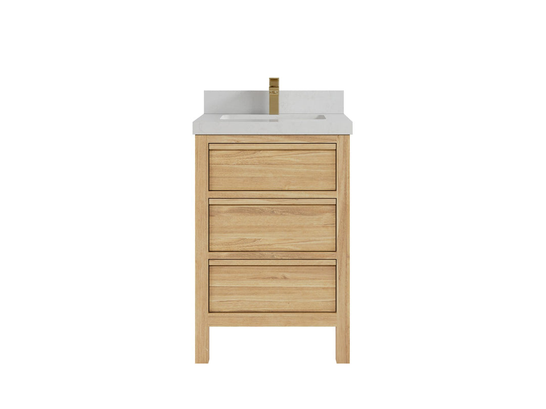 Elizabeth Teak 24 in. W x 22 in. D Single Sink Bathroom Vanity in Light Natural with 2 in Carrara Quartz Countertop