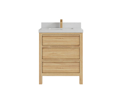 Elizabeth Teak 30 in. W x 22 in. D Single Sink Bathroom Vanity in Light Natural with 2 in Carrara Quartz Countertop
