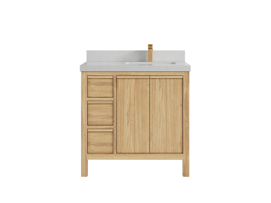 Elizabeth Teak 36 Right Offset in. W x 22 in. D Single Sink Bathroom Vanity in Light Natural with 2 in Carrara Quartz Countertop