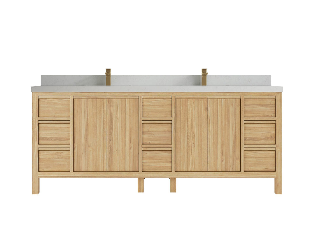 Elizabeth Teak 84 in. W x 22 in. D Double Sink Bathroom Vanity in Light Natural with 2 in Carrara Quartz Countertop