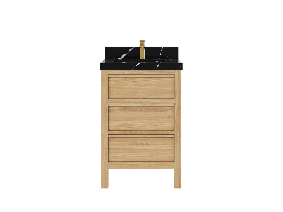 Elizabeth Teak 24 in. W x 22 in. D Single Sink Bathroom Vanity in Light Natural with 2 in Calacatta Gold Quartz Countertop