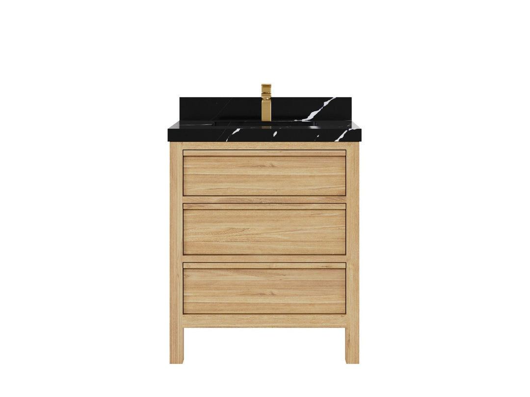 Elizabeth Teak 30 in. W x 22 in. D Single Sink Bathroom Vanity in Light Natural with 2 in Calacatta Black Quartz Countertop
