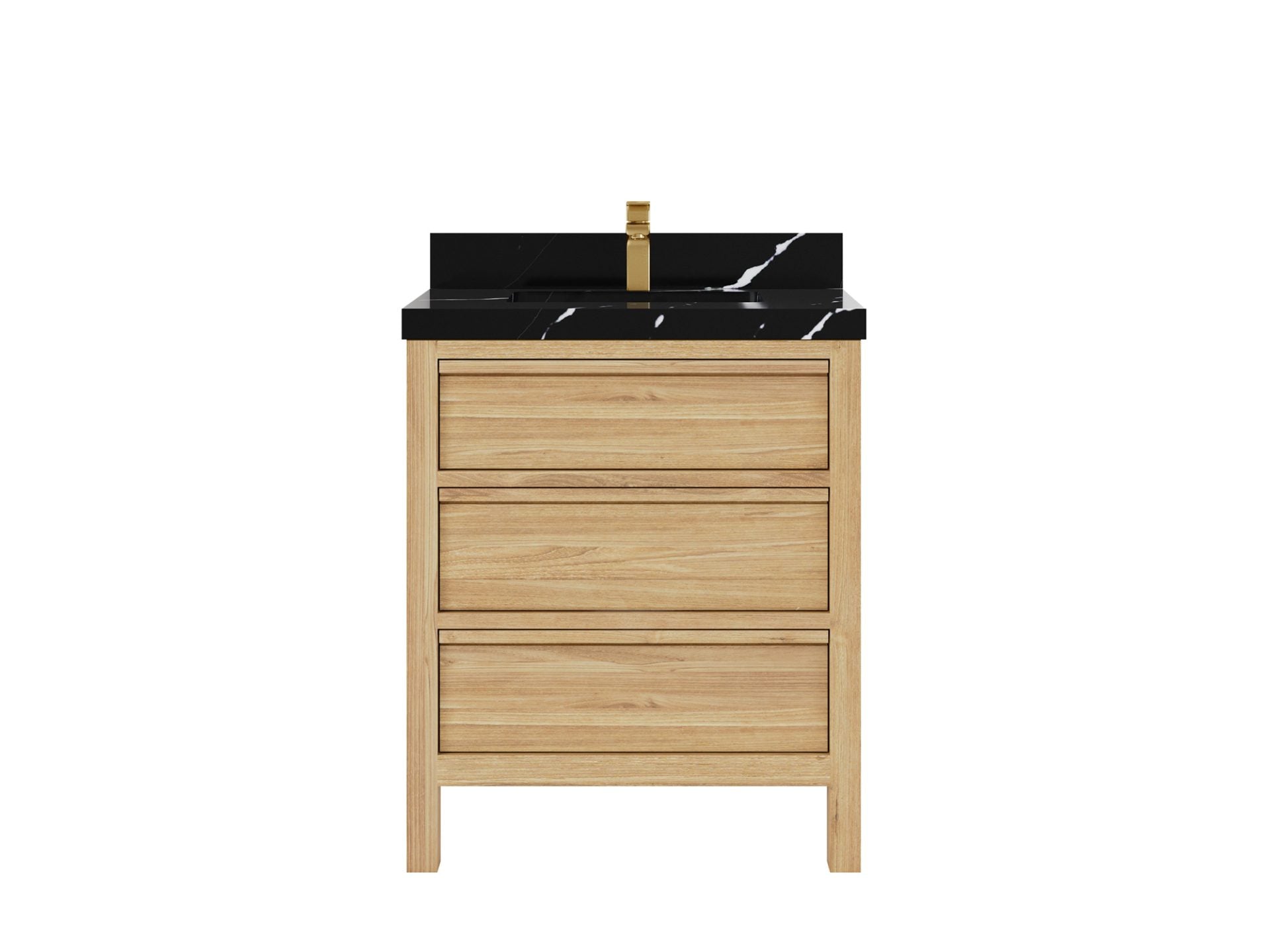 Elizabeth Teak 30 in. W x 22 in. D Single Sink Bathroom Vanity in Light Natural with 2 in Calacatta Black Quartz Countertop