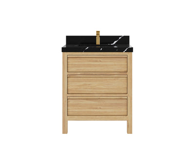 Elizabeth Teak 30 in. W x 22 in. D Single Sink Bathroom Vanity in Light Natural with 2 in Calacatta Black Quartz Countertop
