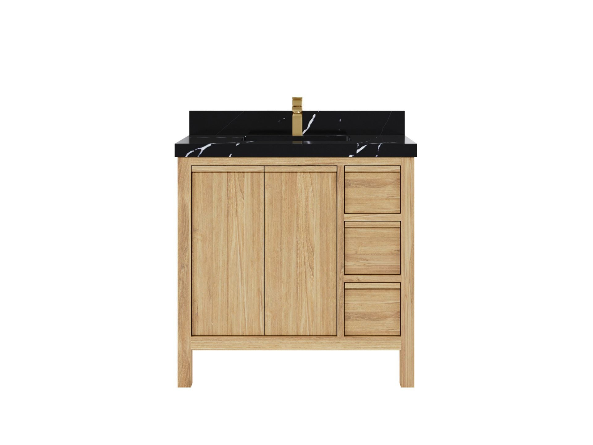 Elizabeth Teak 36 Left Offset in. W x 22 in. D Center Sink Bathroom Vanity in Light Natural with 2 in Calacatta Black Quartz Countertop
