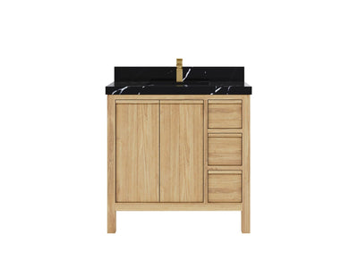 Elizabeth Teak 36 Left Offset in. W x 22 in. D Center Sink Bathroom Vanity in Light Natural with 2 in Calacatta Black Quartz Countertop