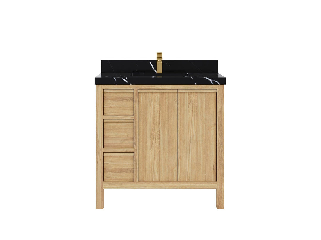 Elizabeth Teak 36 Right Offset in. W x 22 in. D Center Sink Bathroom Vanity in Light Natural with 2 in Calacatta Black Quartz Countertop
