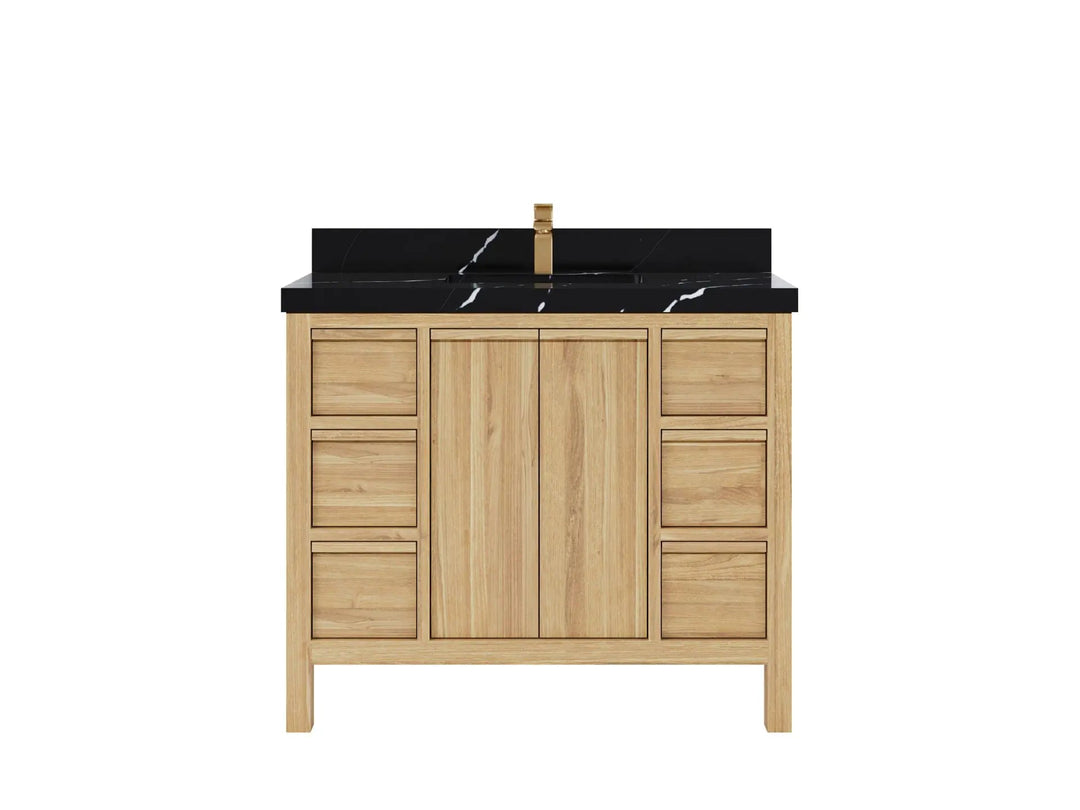 Elizabeth Teak 42 in. W x 22 in. D Single Sink Bathroom Vanity in Light Natural with 2 in Calacatta Black Quartz Countertop