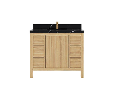 Elizabeth Teak 42 in. W x 22 in. D Single Sink Bathroom Vanity in Light Natural with 2 in Calacatta Black Quartz Countertop