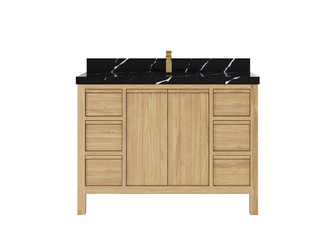 Elizabeth Teak 48 in. W x 22 in. D Single Sink Bathroom Vanity in Light Natural with 2 in Calacatta Black Quartz Countertop