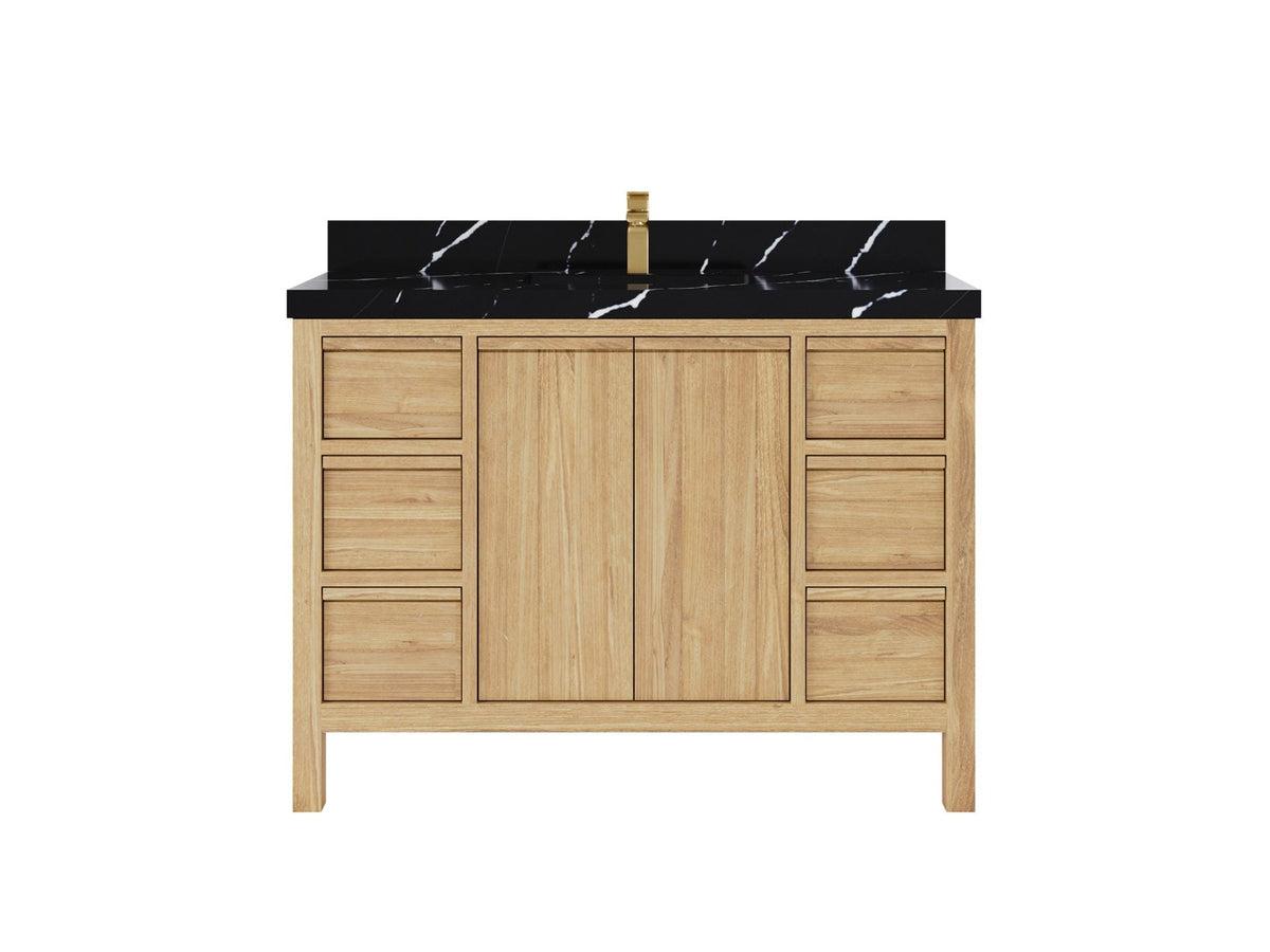 Elizabeth Teak 48 in. W x 22 in. D Single Sink Bathroom Vanity in Light Natural with 2 in Calacatta Black Quartz Countertop
