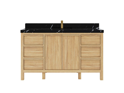 Elizabeth Teak 60 in. W x 22 in. D Single Sink Bathroom Vanity in Light Natural with 2 in Calacatta Black Quartz Countertop