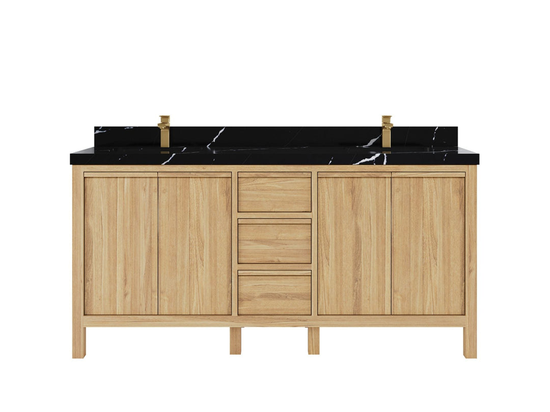 Elizabeth Teak 72 in. W x 22 in. D Double Sink Bathroom Vanity in Light Natural with 2 in Calacatta Black Quartz Countertop