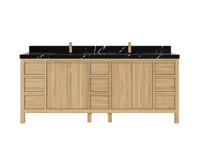 Elizabeth Teak 84 in. W x 22 in. D Double Sink Bathroom Vanity in Light Natural with 2 in Calacatta Black Quartz Countertop
