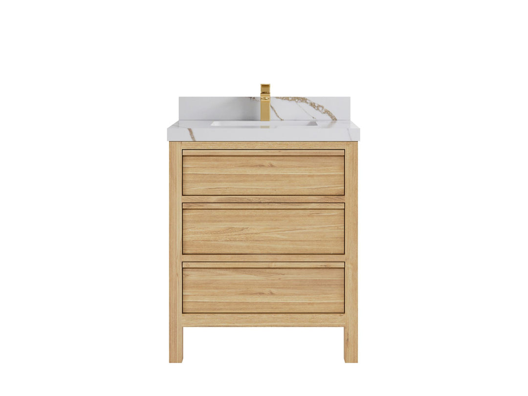 Elizabeth Teak 30 in. W x 22 in. D Single Sink Bathroom Vanity in Light Natural with 2 in Calacatta Gold Quartz Countertop