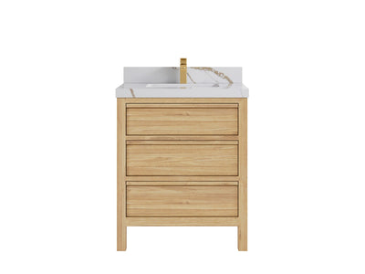 Elizabeth Teak 30 in. W x 22 in. D Single Sink Bathroom Vanity in Light Natural with 2 in Calacatta Gold Quartz Countertop