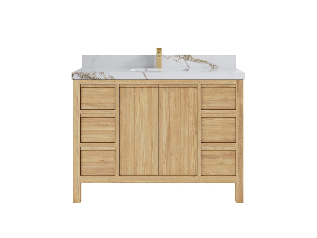 Elizabeth Teak 48 in. W x 22 in. D Single Sink Bathroom Vanity in Light Natural with 2 in Calacatta Gold Quartz Countertop