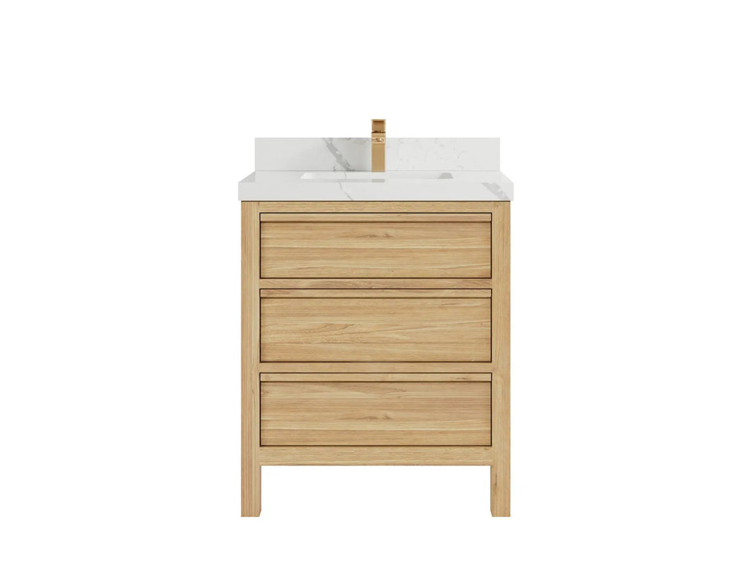 Elizabeth Teak 30 in. W x 22 in. D Single Sink Bathroom Vanity in Light Natural with 2 in Calacatta Laza Quartz Countertop