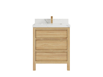 Elizabeth Teak 30 in. W x 22 in. D Single Sink Bathroom Vanity in Light Natural with 2 in Calacatta Laza Quartz Countertop