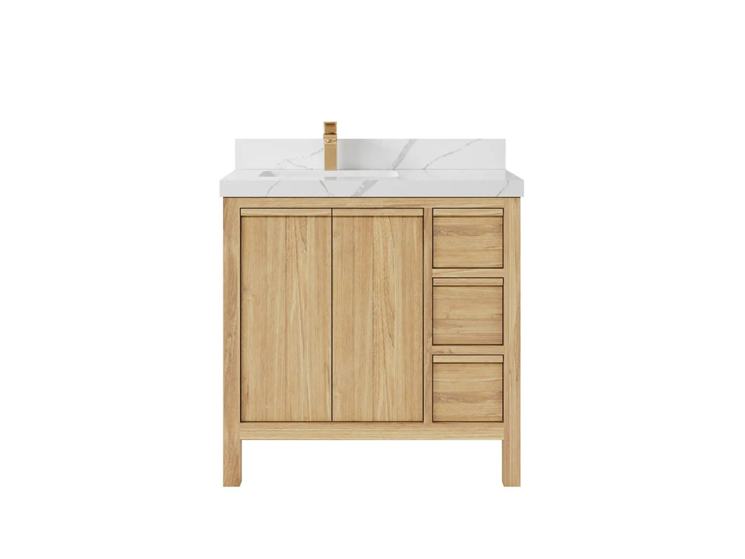 Elizabeth Teak 36 Left Offset in. W x 22 in. D Single Sink Bathroom Vanity in Light Natural with Countertop - Clear View